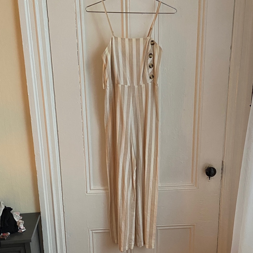 Japna Beige Striped Jumpsuit